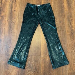 Zara Hunter Green Sequin flared Pants Large